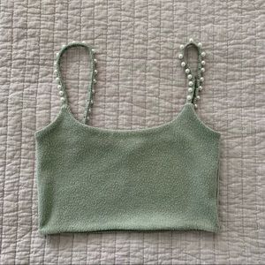 Zara sage green crop top with pearl details